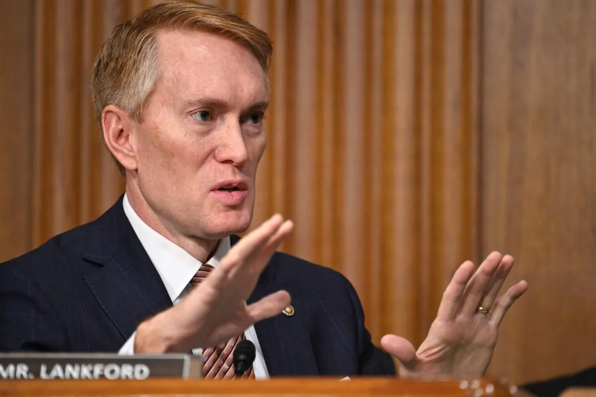 U.S. Sen. James Lankford (R-Okla.) speaks during the Senate Finance Committee hearing on the nomination of Chris Magnus to be the next U.S. Customs and Border Protection Commissioner, on Capitol Hill in Washington on Oct. 19, 2021. (Mandel Ngan/POOL/AFP via Getty Images)