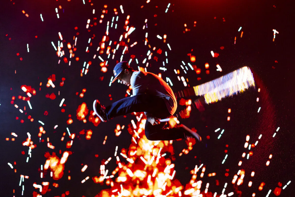 Timothy Ho rope skipping with fire on May 5, 2022. (Courtesy of Timothy Ho Chu-ting)