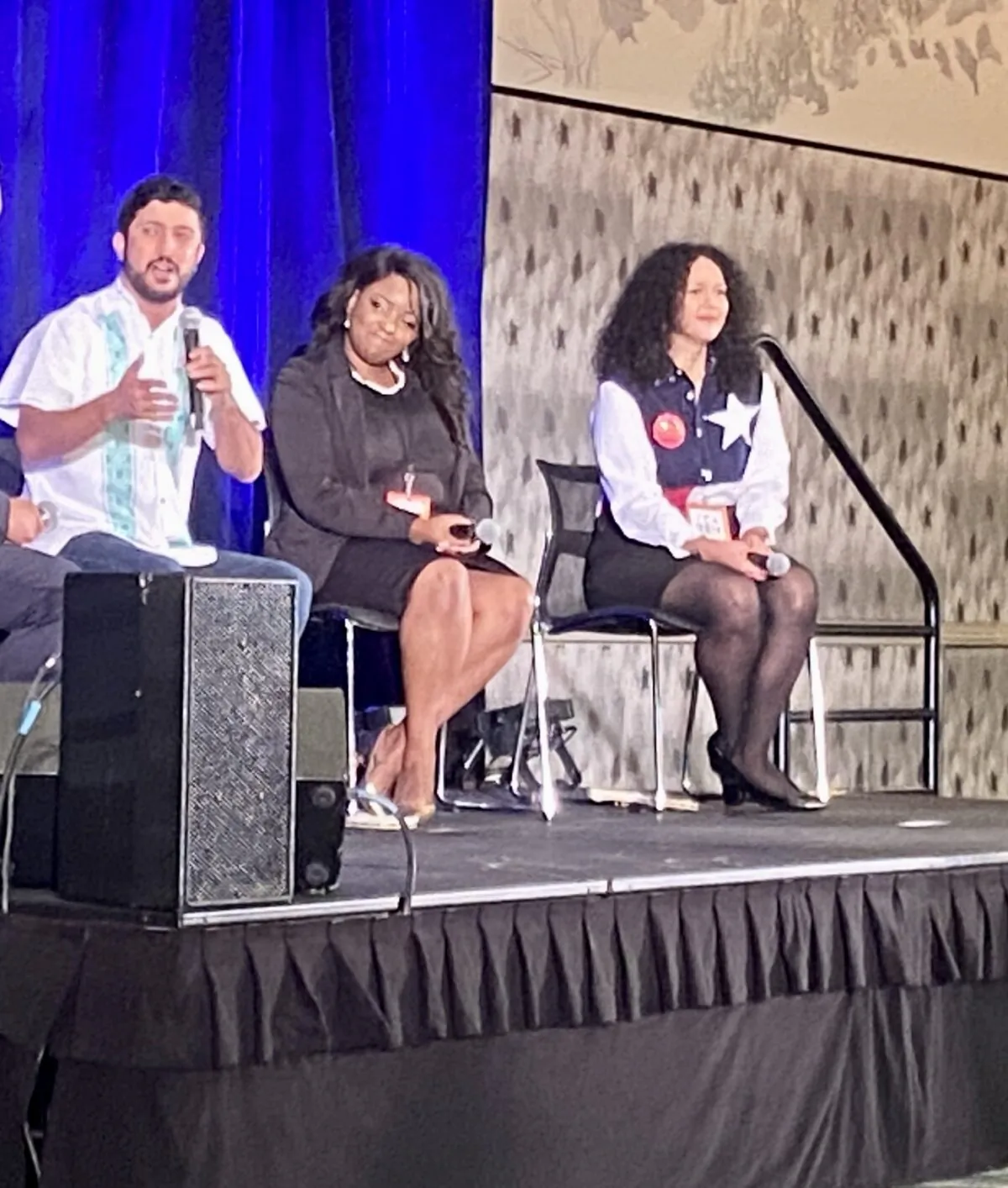 Texas Democratic candidates for Congress Greg Casar (left), Jasmine Crockett (middle) and Michelle Vallejo (right) speak at the 2022 Texas Democratic Convention in Dallas. (Photo Darlene Sanchez/The Epoch Times)
