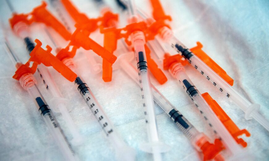 Syringes containing a COVID-19 vaccine in Needham, Mass., on June 21, 2022. (Joseph Prezioso/AFP via Getty Images)
