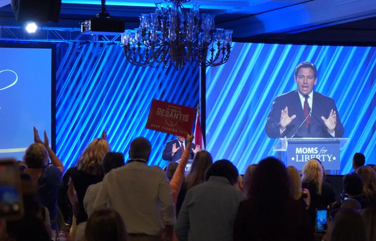 Florida Gov. Ron DeSantis speaks at the Joyful Warriors National Summit of Moms for Liberty in Tampa, Fla. on June 15, 2022. (Natasha Holt/The Epoch Times)
