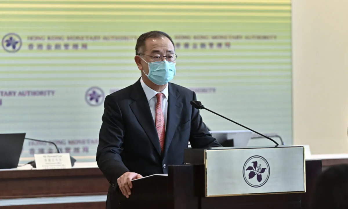 HKMA’s Chief Executive, Eddie Yue Wai-man, at a press conference on July 4, 2022. (Sung Pi-Lung/The Epoch Times)