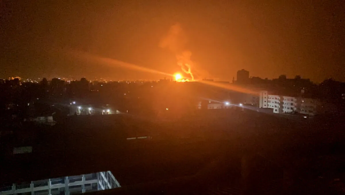 An Israeli air strike in Gaza City in a file photo taken in 2022. (Reuters TV via Reuters)