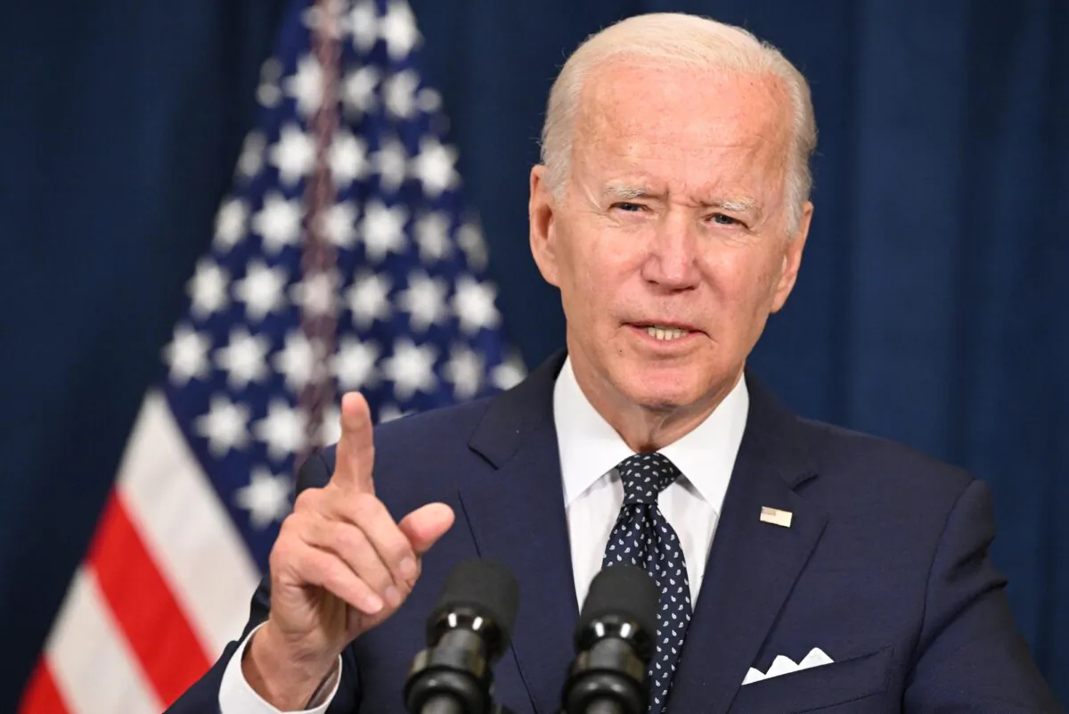 President Joe Biden speaks to the press after taking part in a working session with Saudi Arabia's crown prince at the Al-Salam Palace in Jeddah, on July 15, 2022. (Mandel Ngan/AFP via Getty Images)