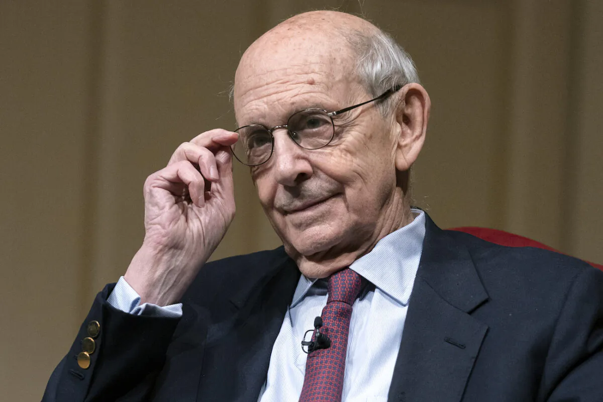 Then-Supreme Court Justice Stephen Breyer speaks during an event at the Library of Congress for the 2022 Supreme Court Fellows Program hosted by the Law Library of Congress in Washington, on Feb. 17, 2022. (Evan Vucci-Pool/Getty Images)