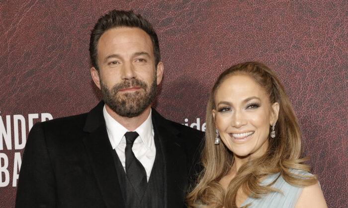 Ben Affleck (L) and  Jennifer Lopez attend the Los Angeles premiere of Amazon Studio's "The Tender Bar" at TCL Chinese Theatre in Hollywood, Calif., on Dec. 12, 2021. (Amy Sussman/Getty Images)