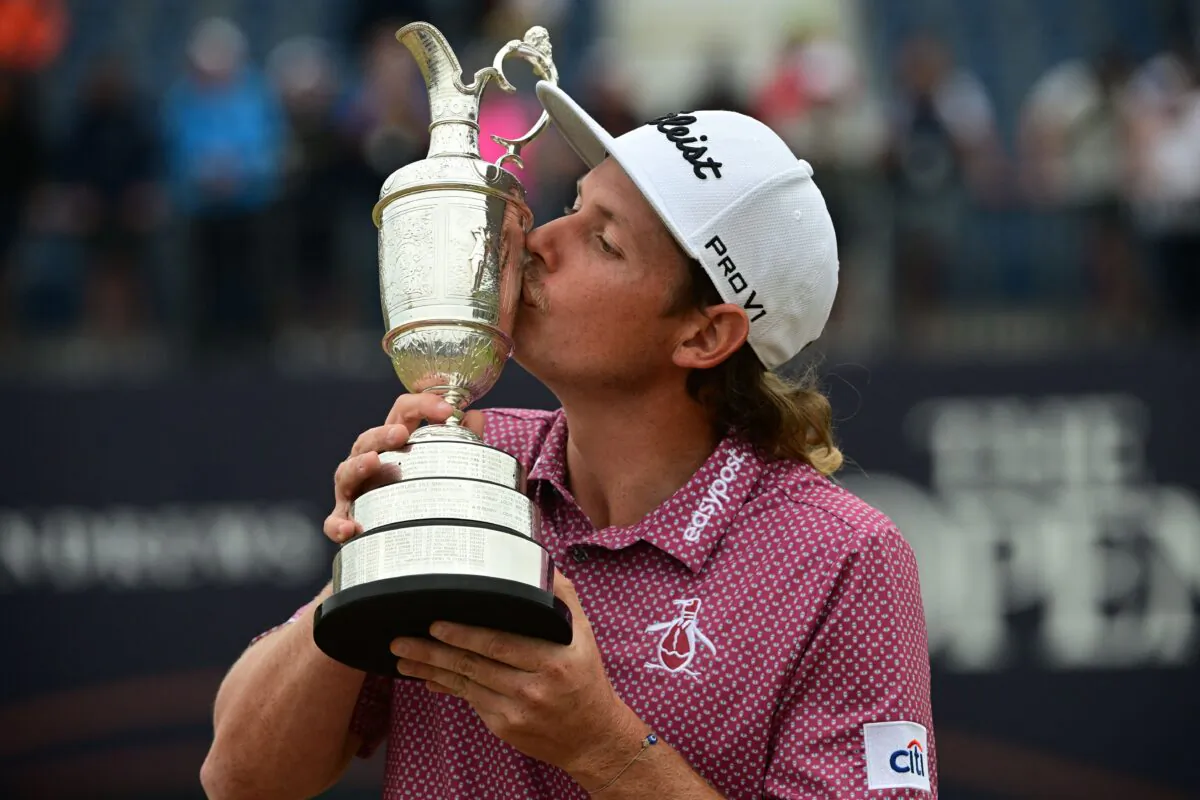 Australia's Cameron Smith kisses the Claret Jug, the trophy for the Champion golfer of the year, after winning the 150th British Open Golf Championship at the Old Course in St Andrews, Scotland, on July 17, 2022. (Andy Buchanan/AFP via Getty Images)