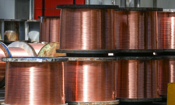 This photograph shows rolls of copper wires stored at the Nexans manufacture in Lens, northern France, on May 11, 2022. (Denis Charlet/AFP via Getty Images)