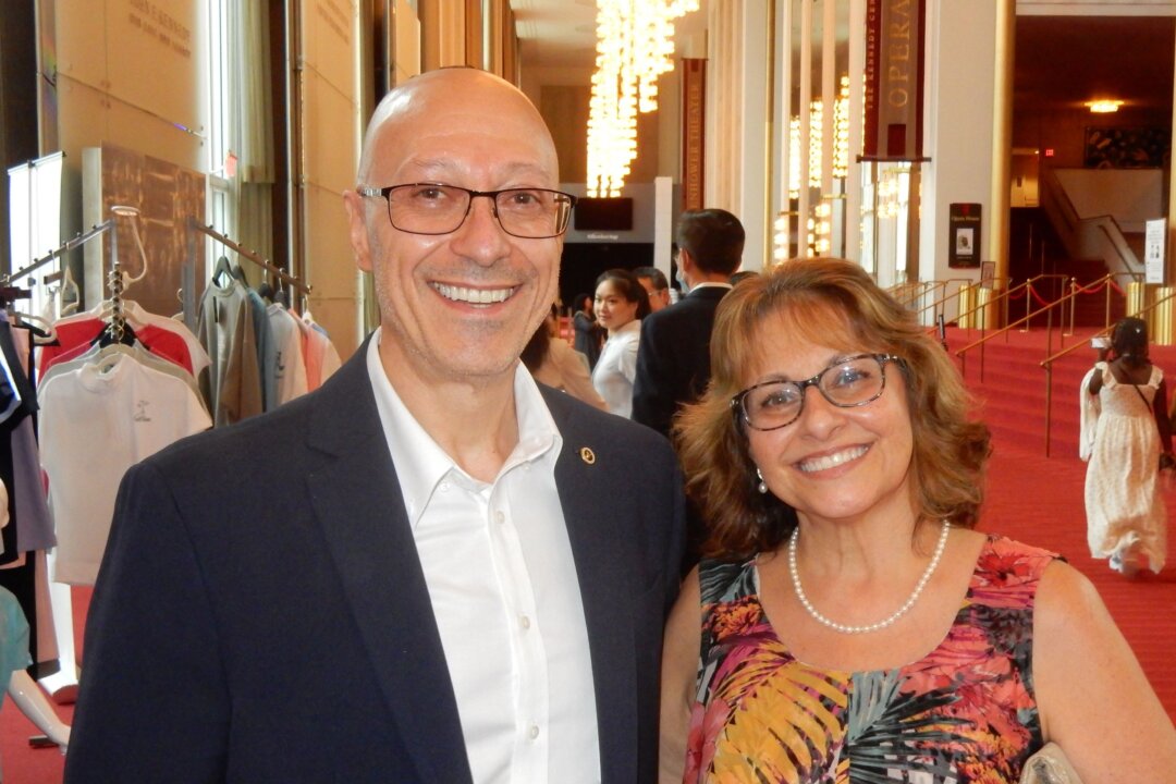 Domenic and Victoria Savini at the Kennedy Center Opera House in Washington, D.C., on July 17, 2022. (Weiyong Zhu/The Epoch Times)
