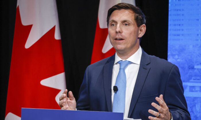 Former candidate Patrick Brown participates in the Conservative Party leadership debate in Edmonton on May 11, 2022. (The Canadian Press/Jeff McIntosh)