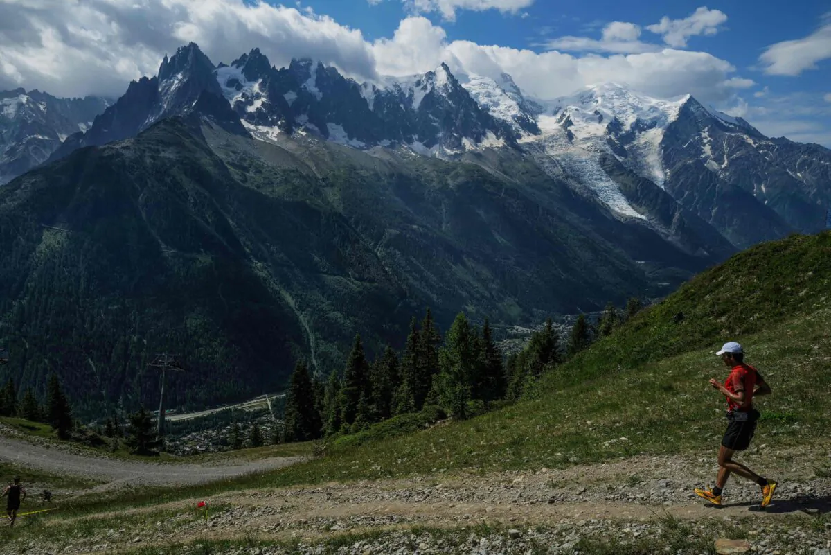An athlete runs in the 42kms Mont Blanc marathon in Chamonix, south-eastern France, on June 26, 2022. (AFP via Getty Images/Olivier Chassignole)