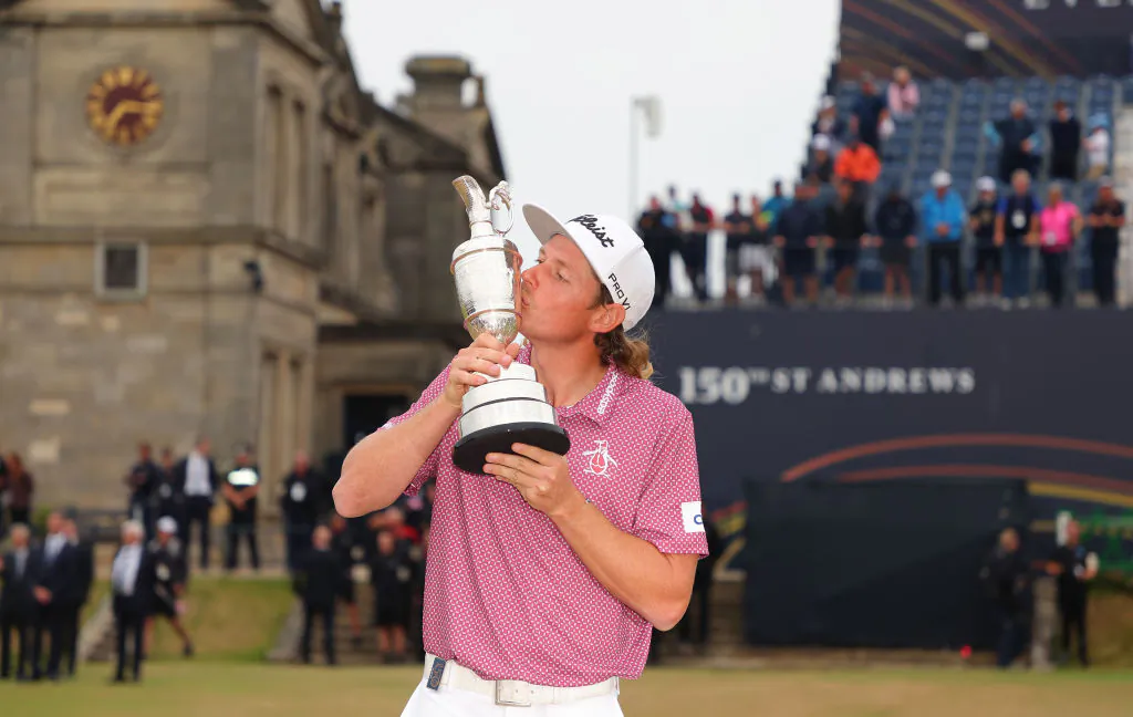 Cameron Smith of Australia celebrates with The Claret Jug during Day Four of The 150th Open at St Andrews Old Course in St Andrews, Scotland, on July 17, 2022. (Kevin C. Cox/Getty Images)