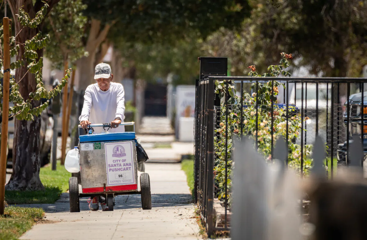 Street vendors sell food items in Santa Ana, Calif., on July 18, 2022. (John Fredricks/The Epoch Times)
