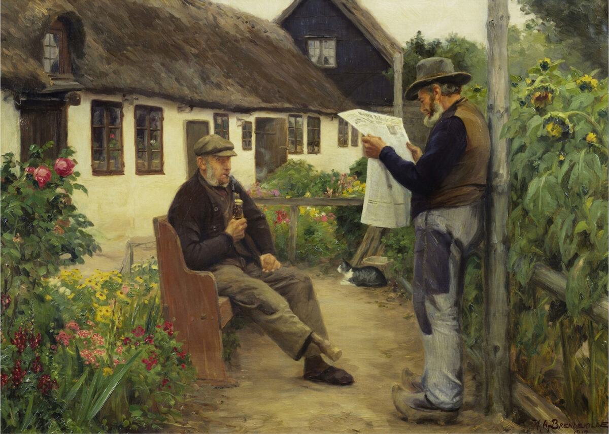 “Reading the Newspaper,” 1912, by H.A. Brendekilde. (Public Domain) 