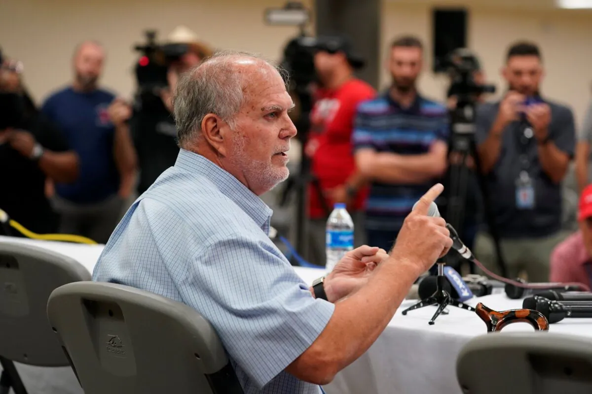 Uvalde Mayor Don McLaughlin speaks to the media following a news conference where the Texas House investigative committee released its full report on the shooting at Robb Elementary School in Uvalde, Texas, on July 17, 2022. (Eric Gay/AP Photo)
