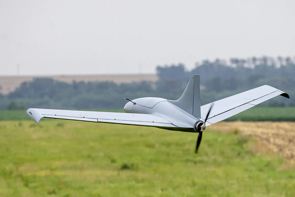 Members of the Czech company that produces combat drone kits present a Czech drone called Bivoj to journalists near the city of Roudnice nad Labem, Czech Republic, on June 29, 2022. (Gabriel Kuchta/Getty Images)