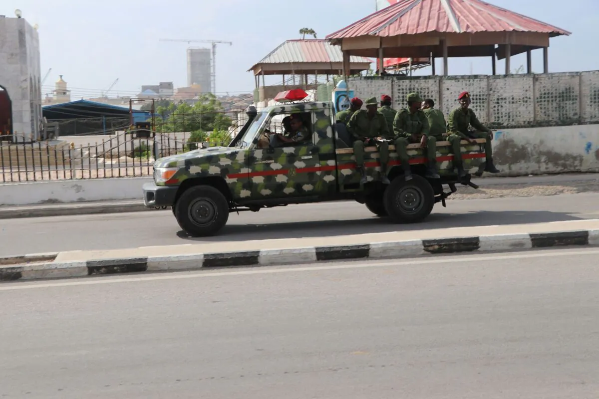 Somali government soldiers on a Military vehicle are seen outside the SYL hotel in Mogadishu on Dec. 11, 2019. (Abdirazak Hussein Farah/AFP via Getty Images)