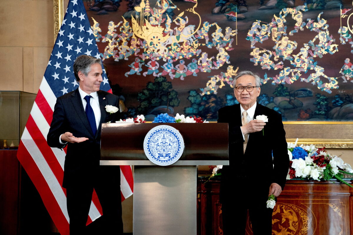 Thailand's Foreign Minister Don Pramudwinai (R), and U.S. Secretary of State Antony Blinken