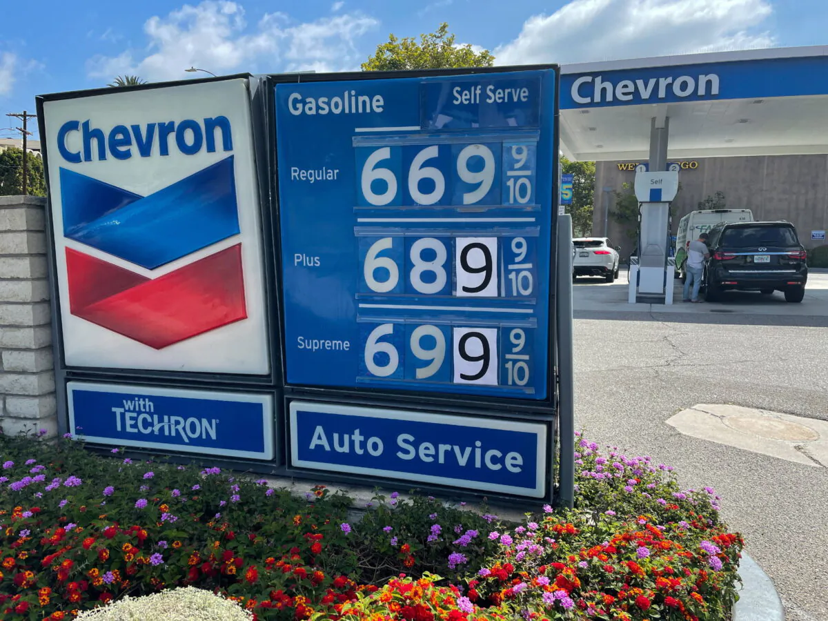 Gas prices are advertised at a Chevron station as rising inflation and oil costs affect the consumers in Los Angeles, California, on June 13, 2022. (Lucy Nicholson/Reuters)