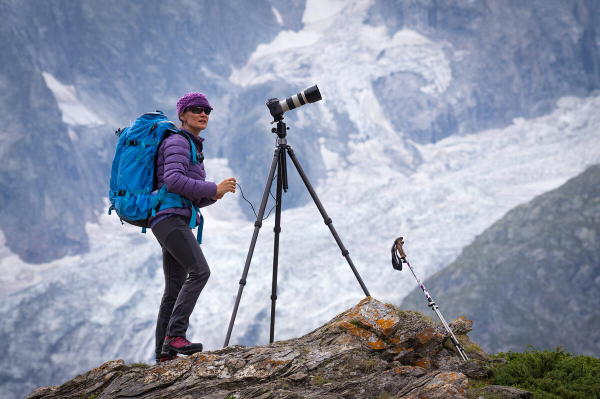 Photographer Erin Babnik working on the Italian side of the Mont Blanc massif. (Jure Babnik)