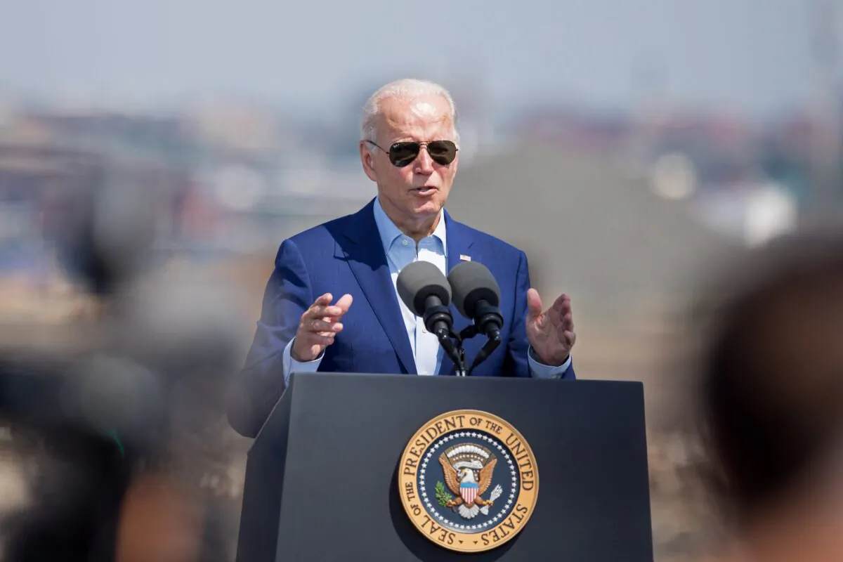 President Joe Biden delivers remarks on climate change and clean energy at Brayton Point Power Station in Somerset, Mass., on July 20, 2022. (Scott Eisen/Getty Images)