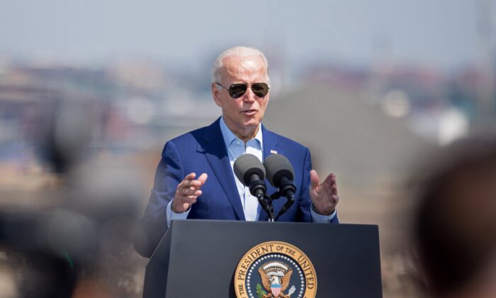 President Joe Biden delivers remarks on climate change and clean energy at Brayton Point Power Station in Somerset, Mass., on July 20, 2022. (Scott Eisen/Getty Images) 