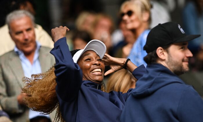 U.S. player and sister of Serena Williams, Venus Williams reacts as she arrives to attend her sister's women's singles tennis match against France's Harmony Tan on the second day of the 2022 Wimbledon Championships at The All England Tennis Club in Wimbledon, southwest London, on June 28, 2022. (Glyn Kirk/AFP via Getty Images)