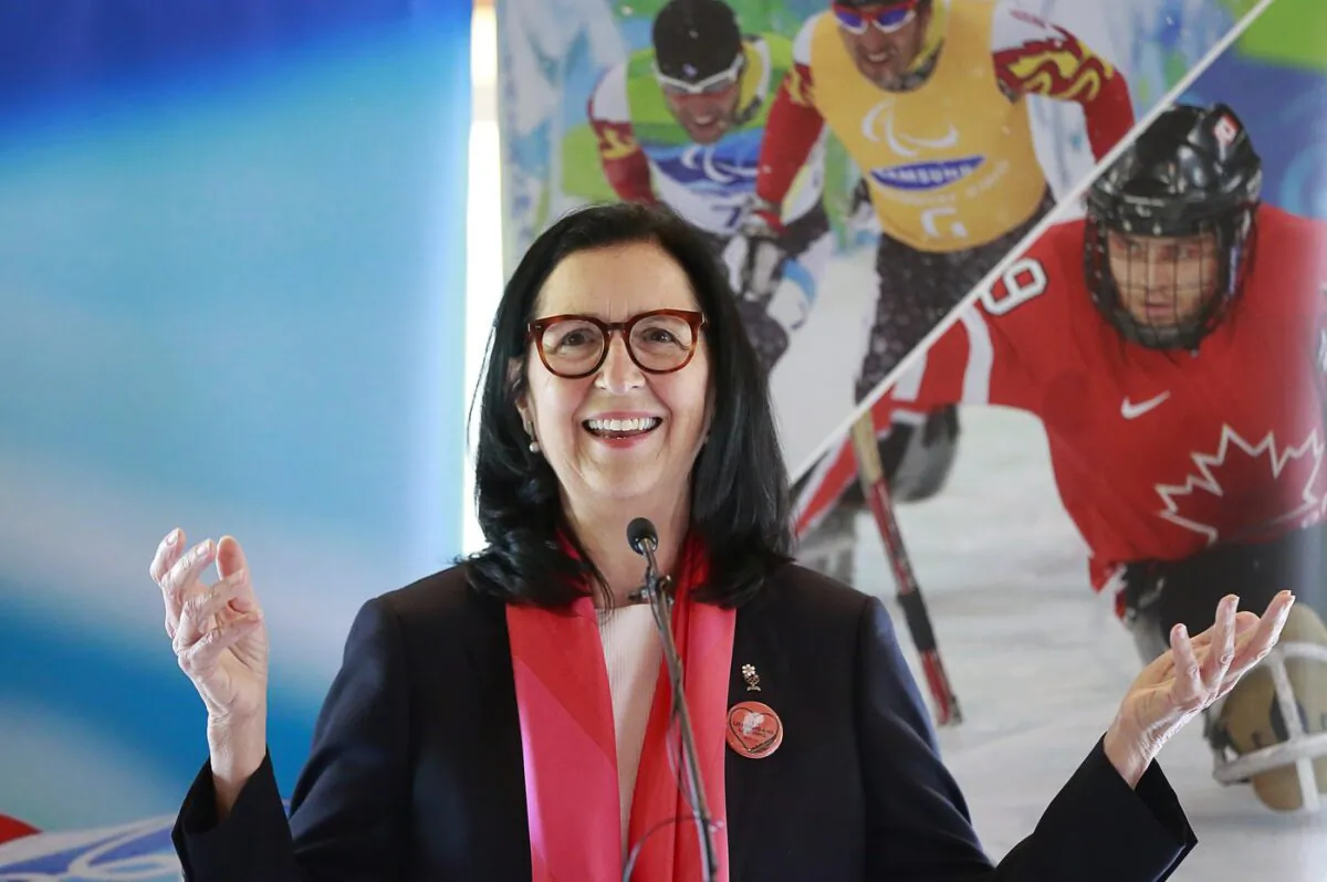 Tricia Smith, President of the Canadian Olympic Committee, takes part in a joint press conference between the Canadian Olympic Committee, the Four Host First Nations, and the cities of Vancouver and Whistler where the “hosting concept" for the 2030 Winter Olympics bid was unveiled in Whistler, B.C., on June 14, 2022. (The Canadian Press/Jeff Vinnick)