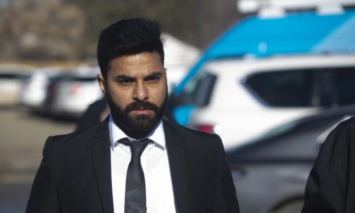 Jaskirat Singh Sidhu arrived on March 22, 2019 for a judgment hearing in Melfort, Saskatchewan.  (The Canadian Press / Kayle Neis)