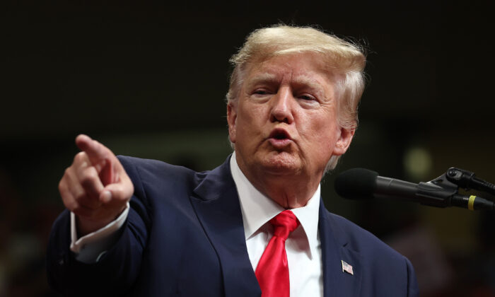 Former President Donald Trump speaks during a "Save America" rally at Alaska Airlines Center on July 09, 2022 in Anchorage, Alaska. (Justin Sullivan/Getty Images)