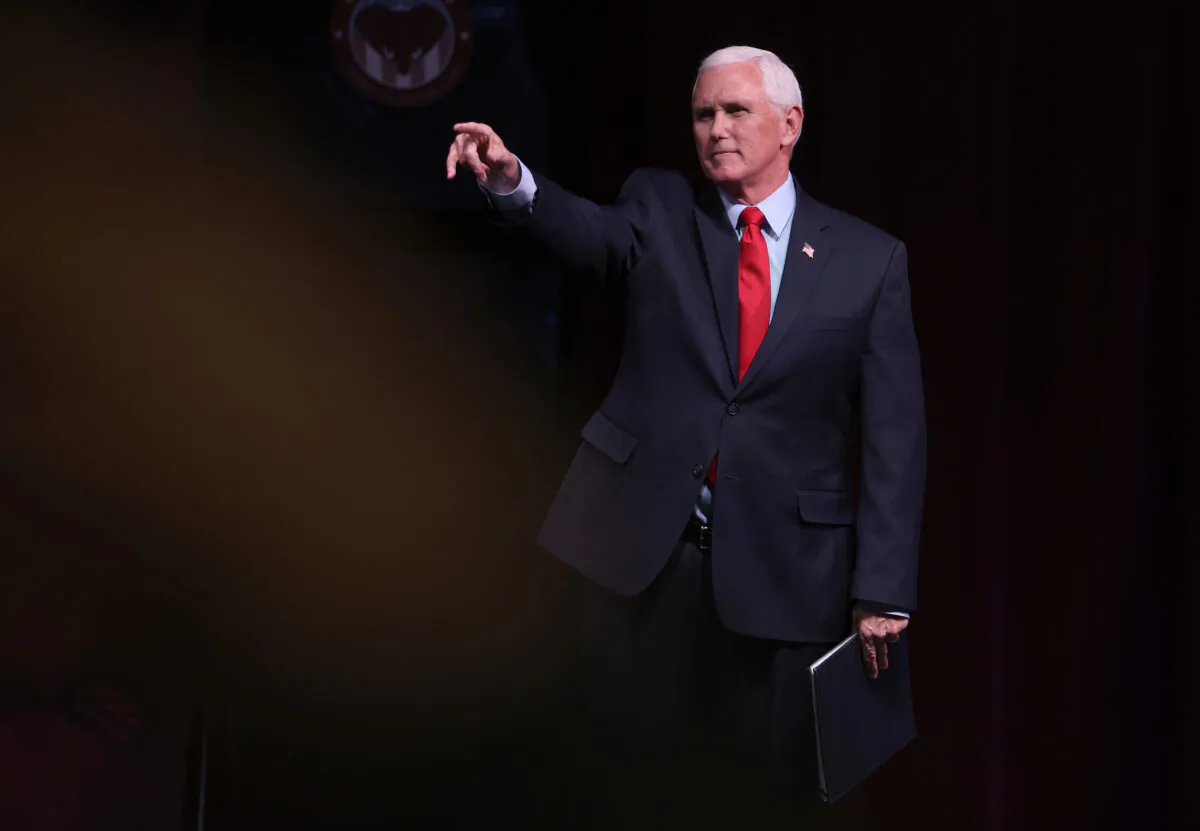 Former vice president Mike Pence is heading to Arizona to speak at a rally to support gubernatorial candidate Karrin Taylor Robson on July 22, 2022. (Justin Sullivan/Getty Images)