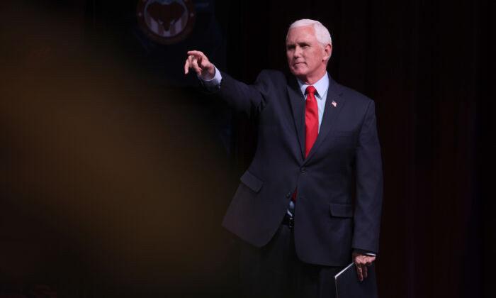 Former vice president Mike Pence is heading to Arizona to speak at a rally to support gubernatorial candidate Karrin Taylor Robson on July 22, 2022. (Justin Sullivan/Getty Images)