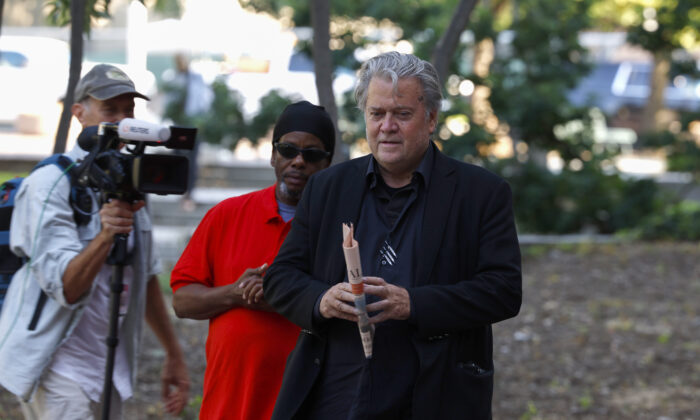 Former White House aide Steve Bannon outside the federal courthouse in Washington on July 20, 2022. (Anna Moneymaker/Getty Images)