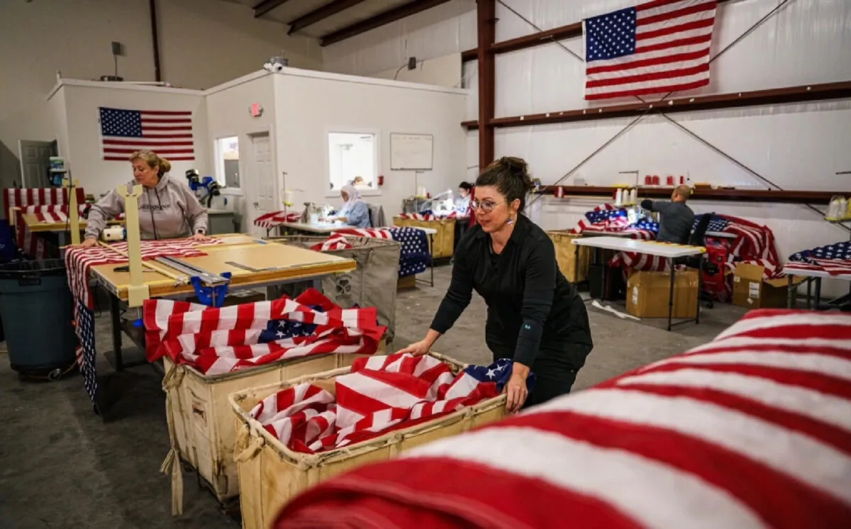 Seamstresses working at Allegiance Flag Supply, Charleston, S.C. (Salena Zito)