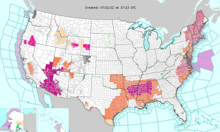 The National Weather Service's map for July 21, 2022. (Weather.gov)