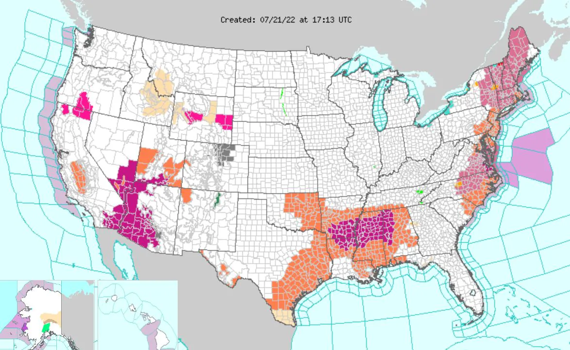 The National Weather Service's map for July 21, 2022. (Weather.gov)