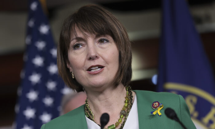 U.S. Rep. Cathy McMorris Rodgers (R-Wash.) speaks at a House Republican news conference on energy policy at the U.S. Capitol in Washington on March 8, 2022. (Kevin Dietsch/Getty Images)