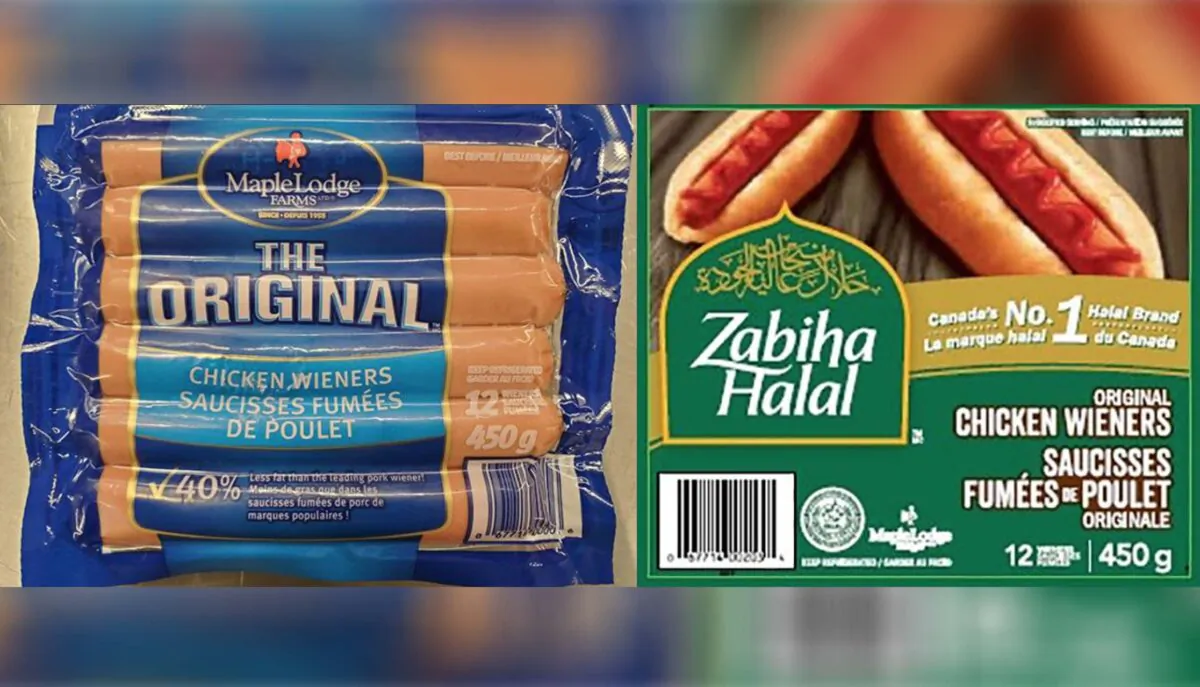 The Canadian Food Inspection Agency's recall covers Zabiha Halal brand Original Chicken Wieners and Maple Lodge Farm Original Chicken Wieners, both sold in 450 gram packages with best before dates from June 30, 2022 to Sept. 28, 2022. (Canadian Food Inspection Agency)