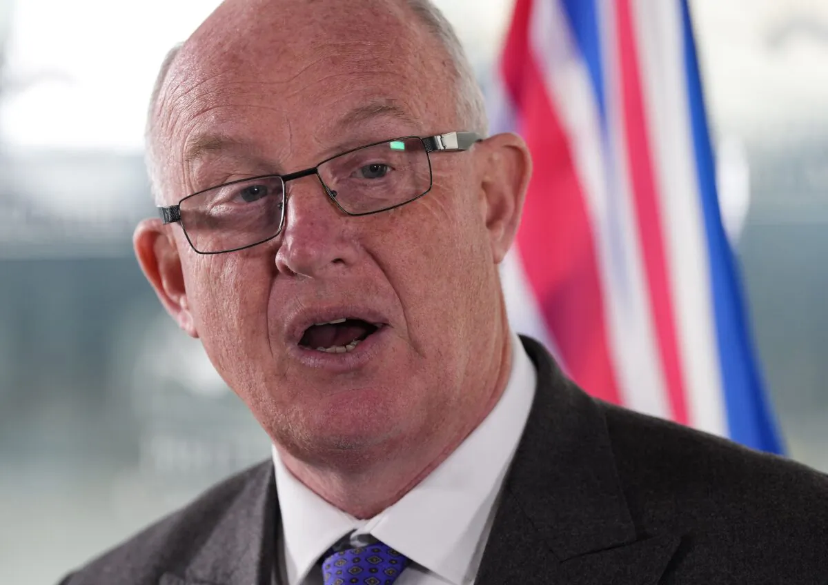 B.C. Deputy Premier and Minister of Public Safety and Solicitor General Mike Farnworth speaks during a news conference after meeting with federal Minister of Emergency Preparedness Bill Blair, in Vancouver, B.C., on April 11, 2022. (The Canadian Press/Darryl Dyck)