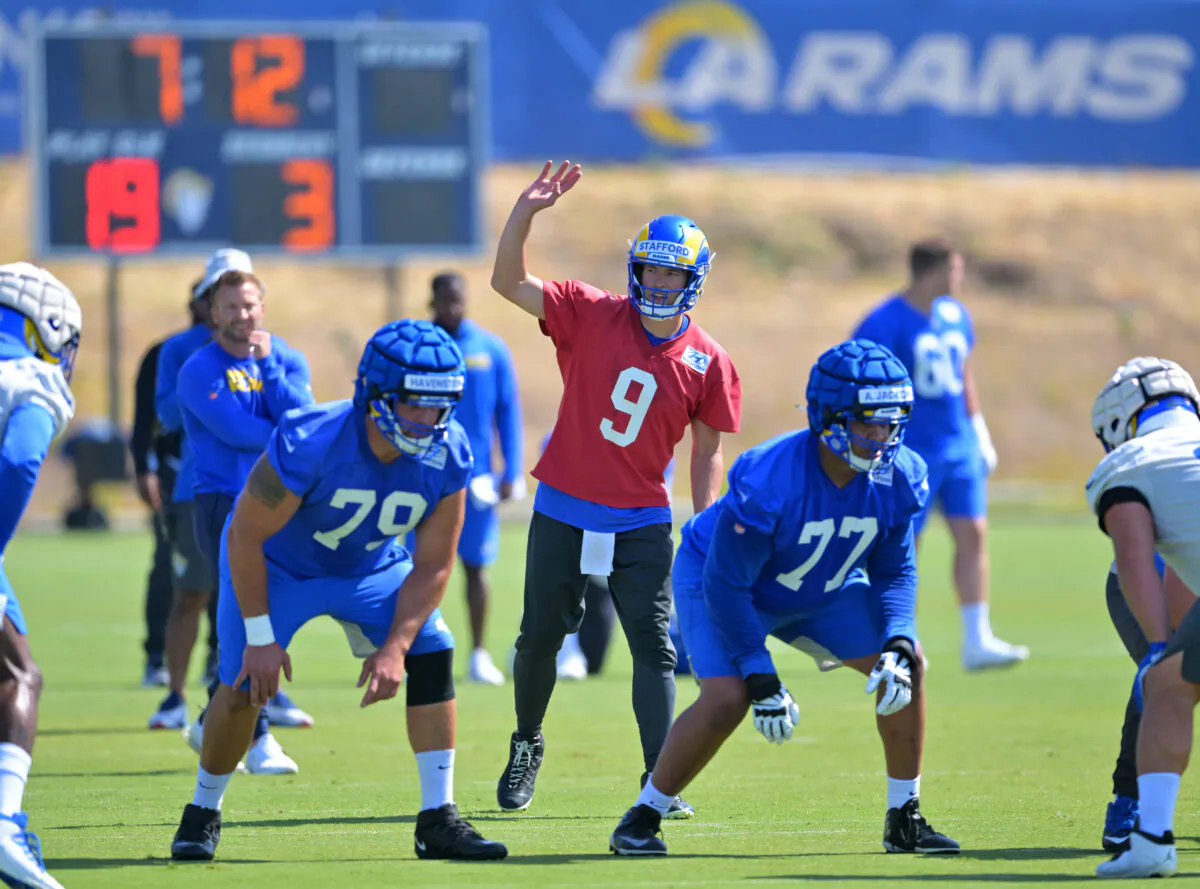 Matthew Stafford #9 of the Los Angeles Rams runs a play during mini camp at the team's facility at California Lutheran University in Thousand Oaks, Calif., on June 8, 2022. (Jayne Kamin-Oncea/Getty Images)