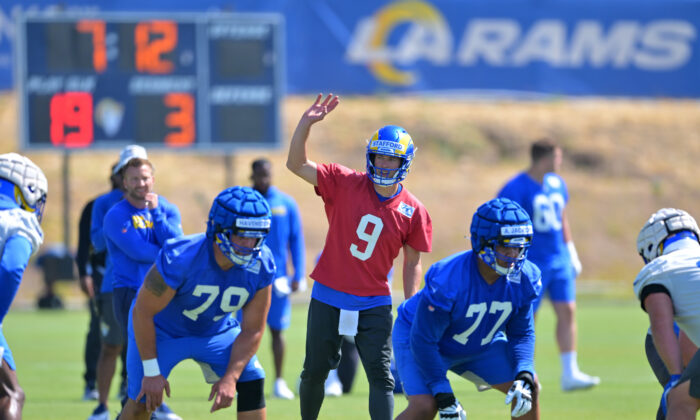 Matthew Stafford #9 of the Los Angeles Rams runs a play during mini camp at the team's facility at California Lutheran University in Thousand Oaks, Calif., on June 8, 2022. (Jayne Kamin-Oncea/Getty Images)