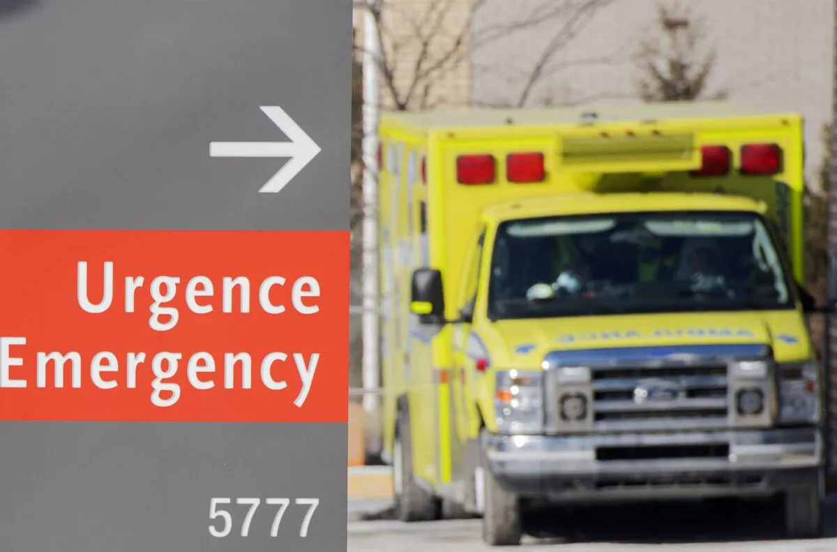 An ambulance is shown outside a hospital in Montreal, on Jan. 15, 2022. (The Canadian Press/Graham Hughes)