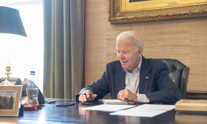 President Joe Biden works at the White House in Washington on July 21, 2022. (White House via The Epoch Times)
