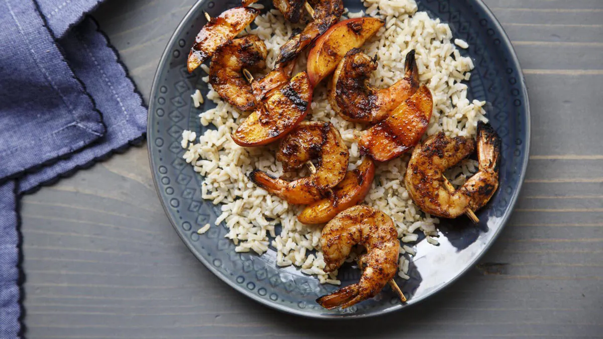 Grilled Peaches and Shrimp Skewers in a Chili Marinade Complete This Perfect Summer Recipe. (Courtesy of McCormick)