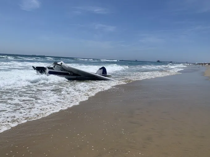 A small plane crashes in Huntington Beach, Calif., on July 22, 2022. (Courtesy of the Huntington Beach Fire Department)