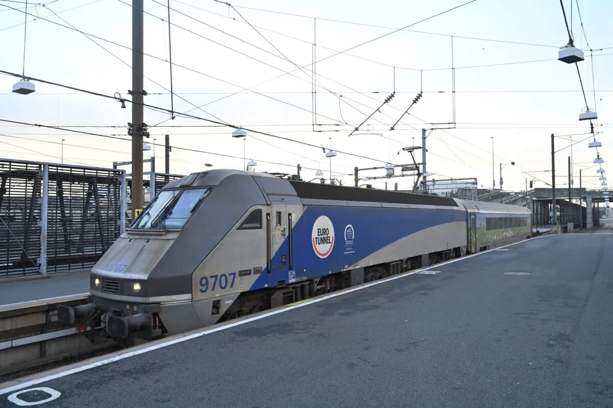 A Eurotunnel freight train arrives on the platform at the Eurotunnel terminal at Folkestone, Southeast England, on Dec. 31, 2020. (Glyn Kirk/AFP via Getty Images)