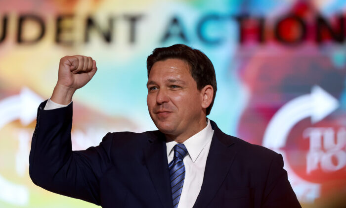 Florida Gov. Ron DeSantis speaks during the Turning Point USA Student Action Summit held at the Tampa Convention Center in Tampa, Florida, on July 22, 2022. (Joe Raedle/Getty Images)