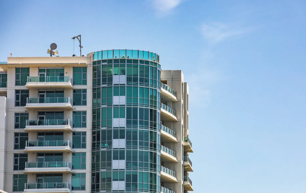 A high-rise apartment building in Irvine, Calif., on July 25, 2022. (John Fredricks/The Epoch Times)