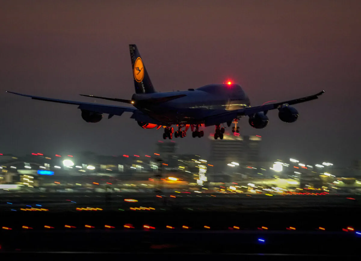 A Lufthansa Boeing 747 aircraft approaches the international airport in Frankfurt, Germany, on Aug. 13, 2021. (Michael Probst/AP Photo)