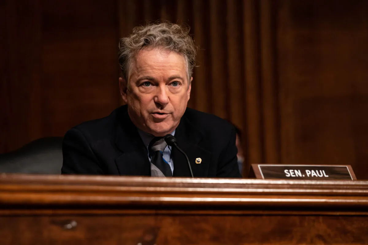 Sen. Rand Paul (R-Ky.) speaks during a hearing with the Senate Health, Education, Labor, and Pensions committee on Capitol Hill in Washington on Feb. 3, 2021. (Anna Moneymaker/Pool/Getty Images)